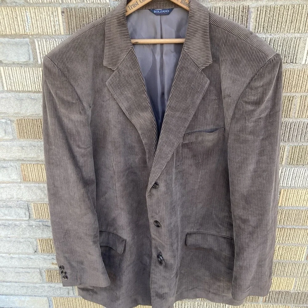 Bolzano Brown Corduroy Sport Coat Blazer‎ Jacket Mens 46L Professor Style Vtg